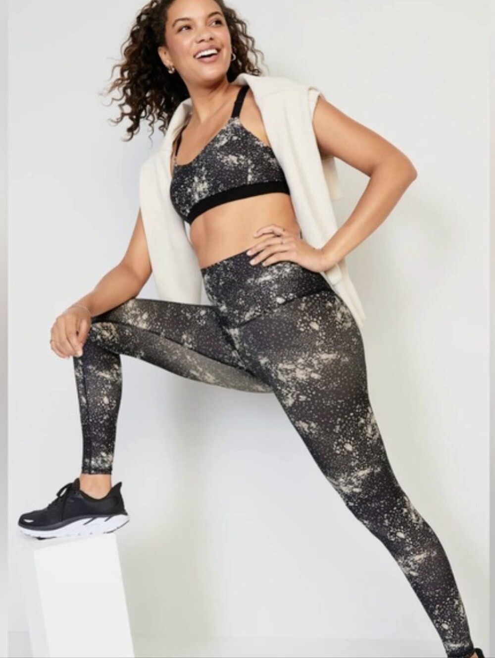 Old Navy Active Powersoft Workout Set 2X Speckled Splatter Leggings & Sports Bra